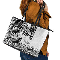 Hawaiian Tribal Manta Ray Leather Tote Bag Kakau Tattoo and Polynesian Art Motif Pattern LT03 - Polynesian Pride