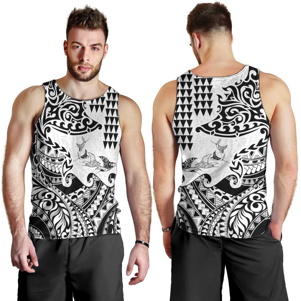Hawaiian Tribal Manta Ray Men Tank Top Kakau Tattoo and Polynesian Art Motif Pattern