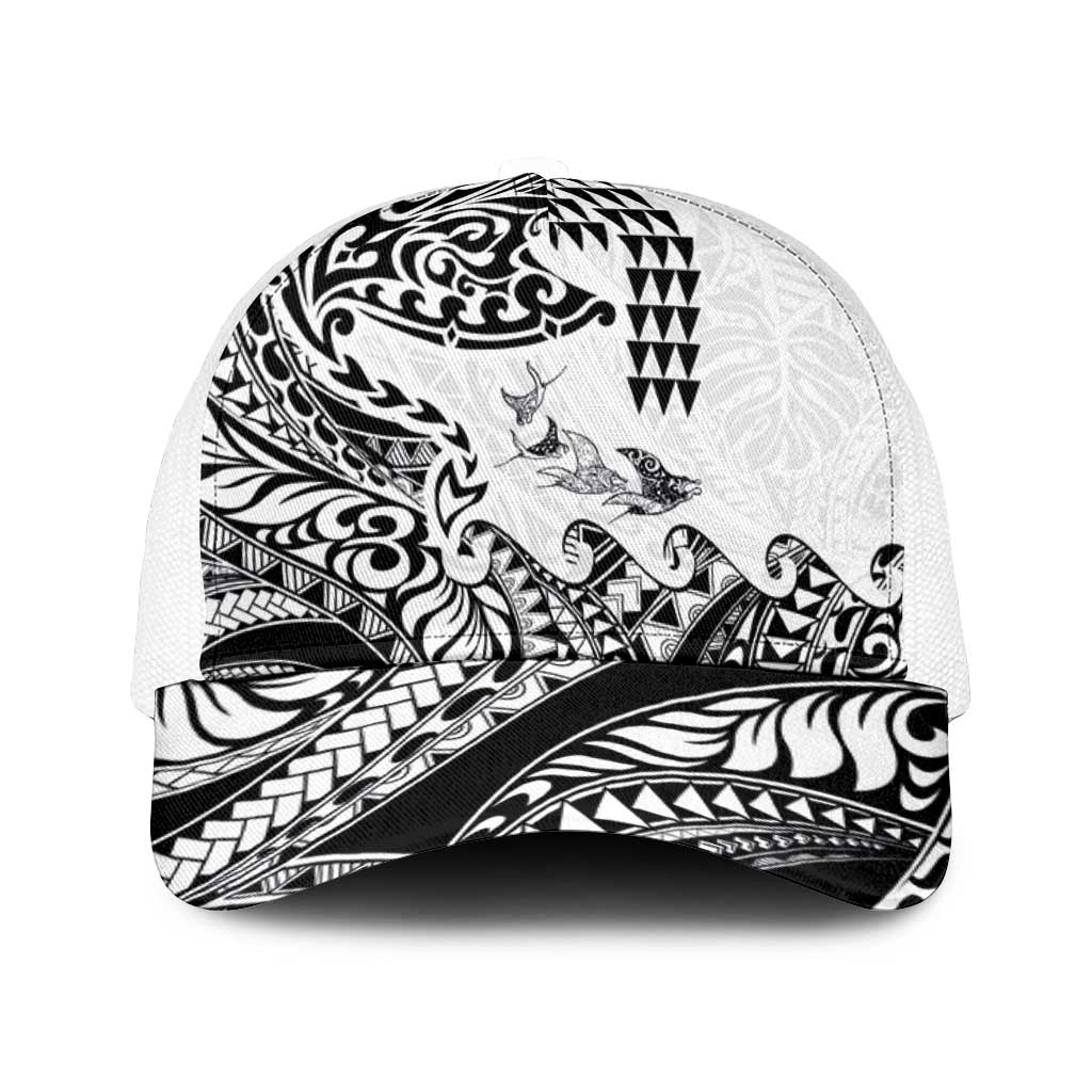 Hawaiian Tribal Manta Ray Mesh Trucker Cap Kakau Tattoo and Polynesian Art Motif Pattern