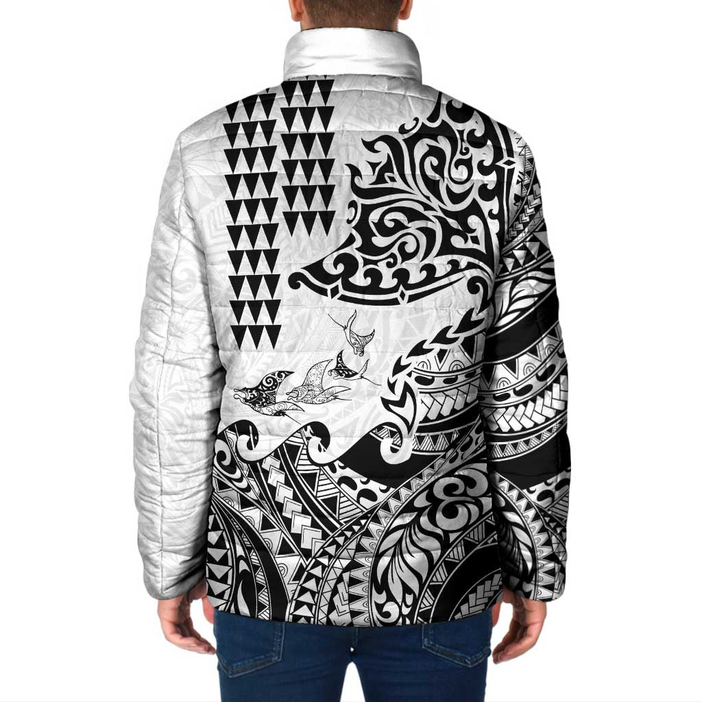 Hawaiian Tribal Manta Ray Padded Jacket Kakau Tattoo and Polynesian Art Motif Pattern LT03 - Polynesian Pride