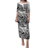 Hawaiian Tribal Manta Ray Puletasi Kakau Tattoo and Polynesian Art Motif Pattern LT03 Long Dress Multicolor - Polynesian Pride