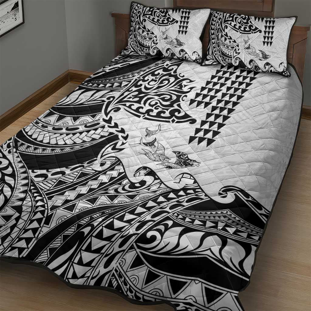 Hawaiian Tribal Manta Ray Quilt Bed Set Kakau Tattoo and Polynesian Art Motif Pattern LT03 - Polynesian Pride