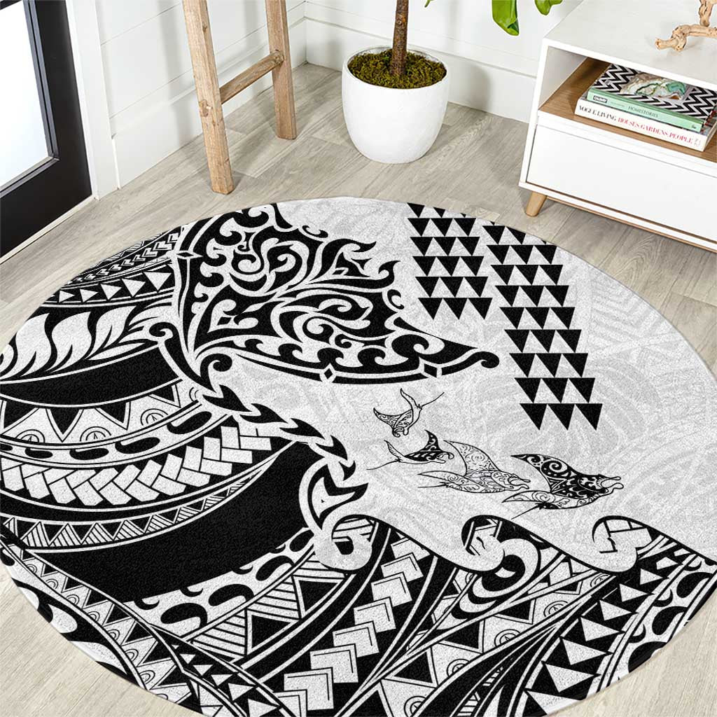 Hawaiian Tribal Manta Ray Round Carpet Kakau Tattoo and Polynesian Art Motif Pattern LT03 Multicolor - Polynesian Pride