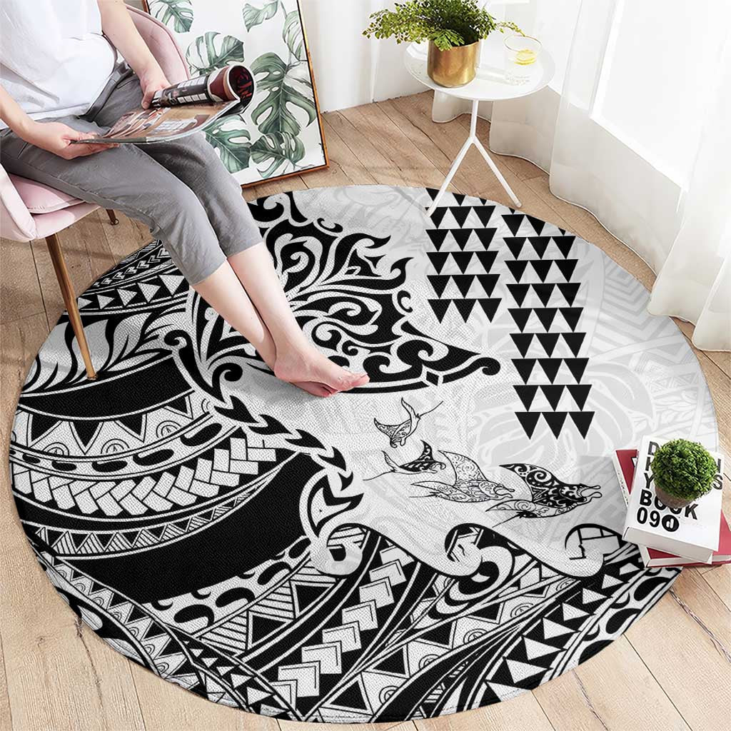 Hawaiian Tribal Manta Ray Round Carpet Kakau Tattoo and Polynesian Art Motif Pattern LT03 - Polynesian Pride