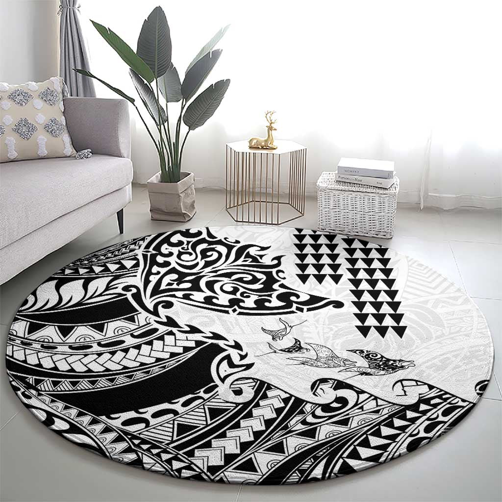 Hawaiian Tribal Manta Ray Round Carpet Kakau Tattoo and Polynesian Art Motif Pattern LT03 - Polynesian Pride