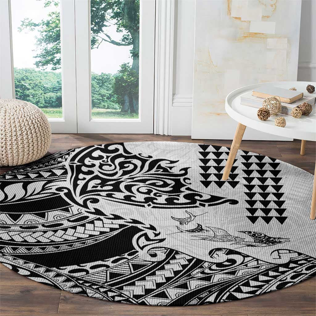 Hawaiian Tribal Manta Ray Round Carpet Kakau Tattoo and Polynesian Art Motif Pattern LT03 - Polynesian Pride