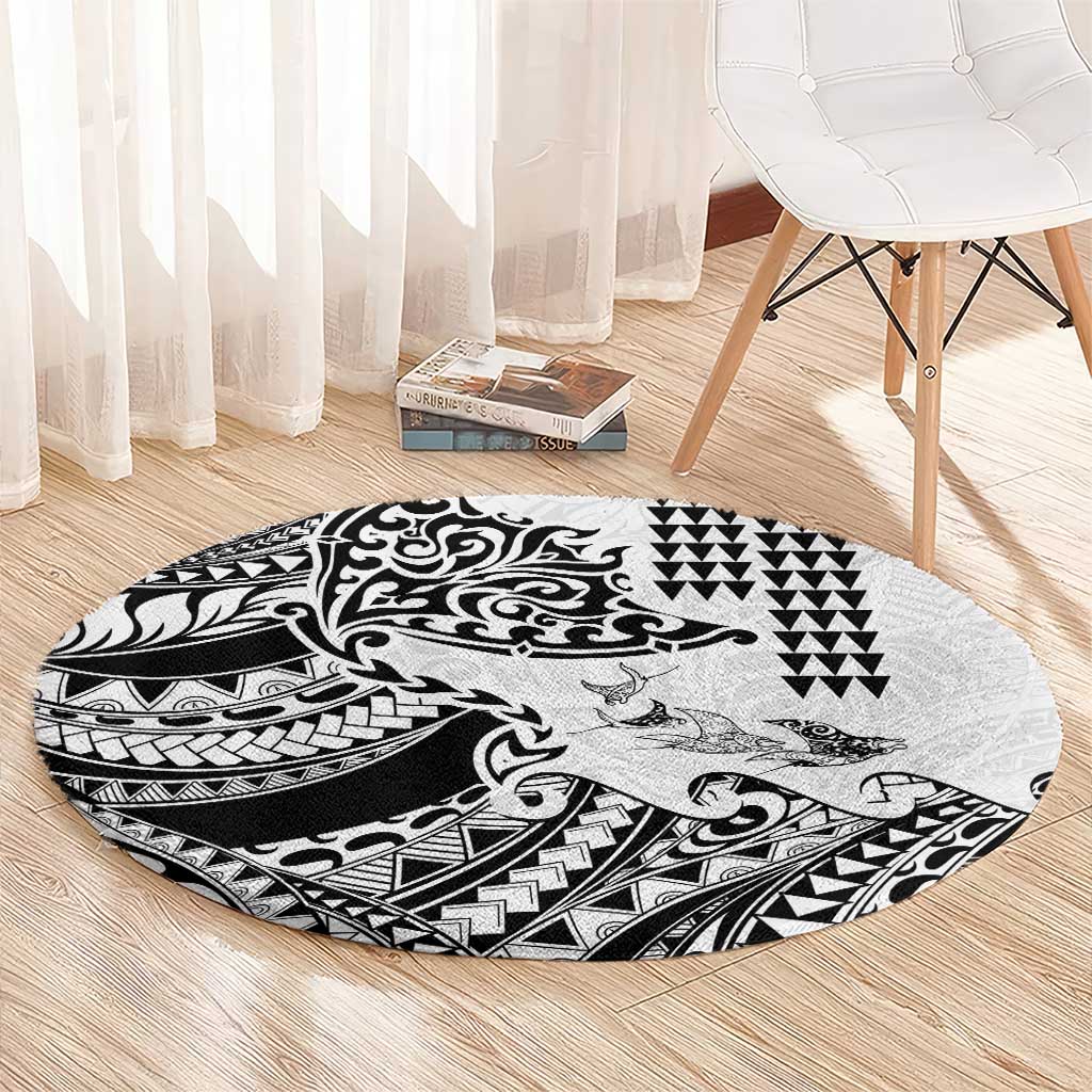 Hawaiian Tribal Manta Ray Round Carpet Kakau Tattoo and Polynesian Art Motif Pattern LT03 - Polynesian Pride
