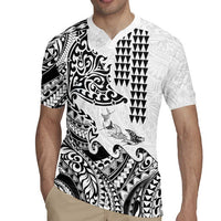 Hawaiian Tribal Manta Ray Rugby Jersey Kakau Tattoo and Polynesian Art Motif Pattern LT03 - Polynesian Pride