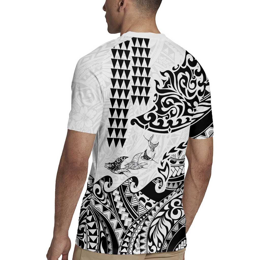 Hawaiian Tribal Manta Ray Rugby Jersey Kakau Tattoo and Polynesian Art Motif Pattern LT03 - Polynesian Pride
