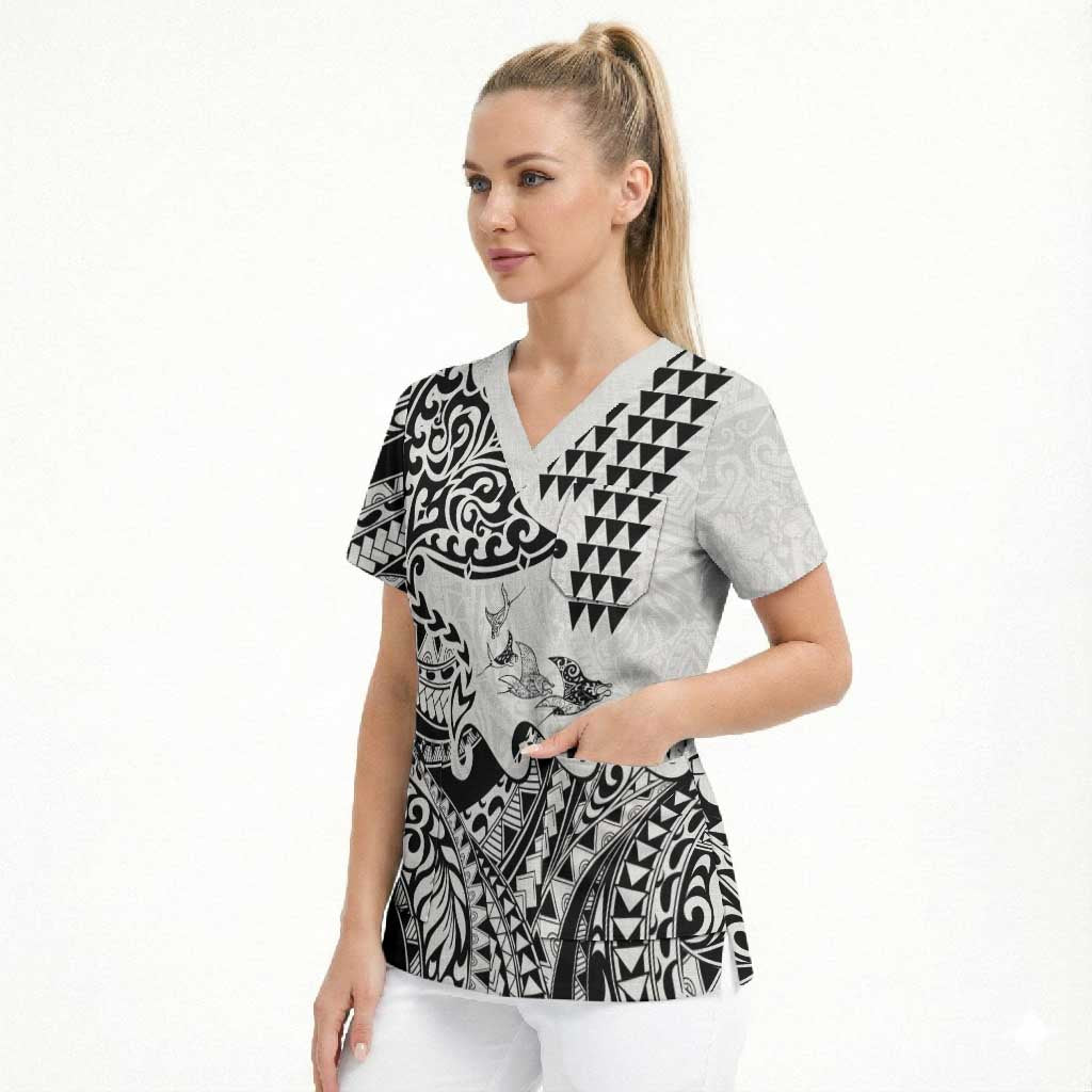 Hawaiian Tribal Manta Ray Scrub Top Kakau Tattoo and Polynesian Art Motif Pattern LT03 - Polynesian Pride