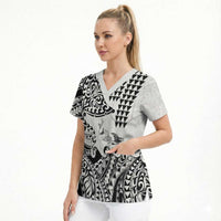 Hawaiian Tribal Manta Ray Scrub Top Kakau Tattoo and Polynesian Art Motif Pattern LT03 - Polynesian Pride