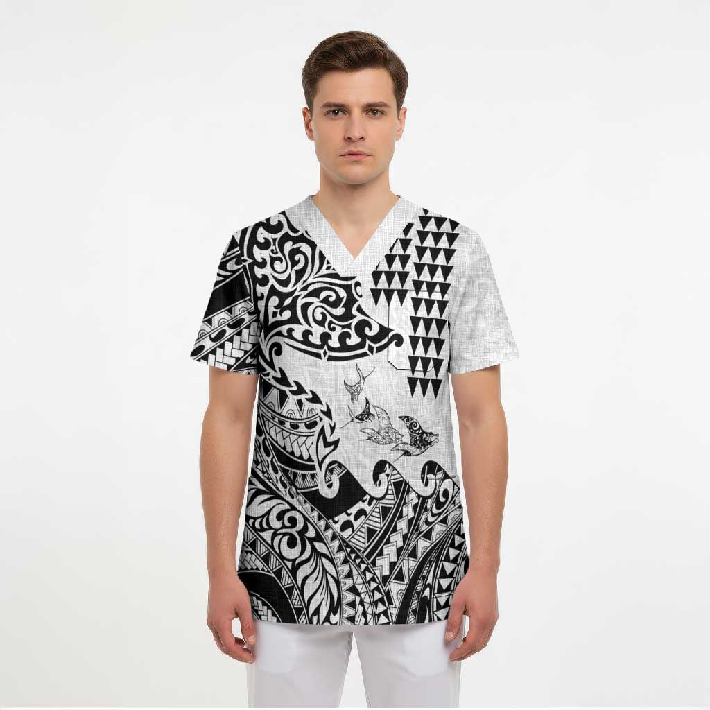 Hawaiian Tribal Manta Ray Scrub Top Kakau Tattoo and Polynesian Art Motif Pattern LT03 - Polynesian Pride