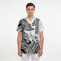 Hawaiian Tribal Manta Ray Scrub Top Kakau Tattoo and Polynesian Art Motif Pattern LT03 - Polynesian Pride