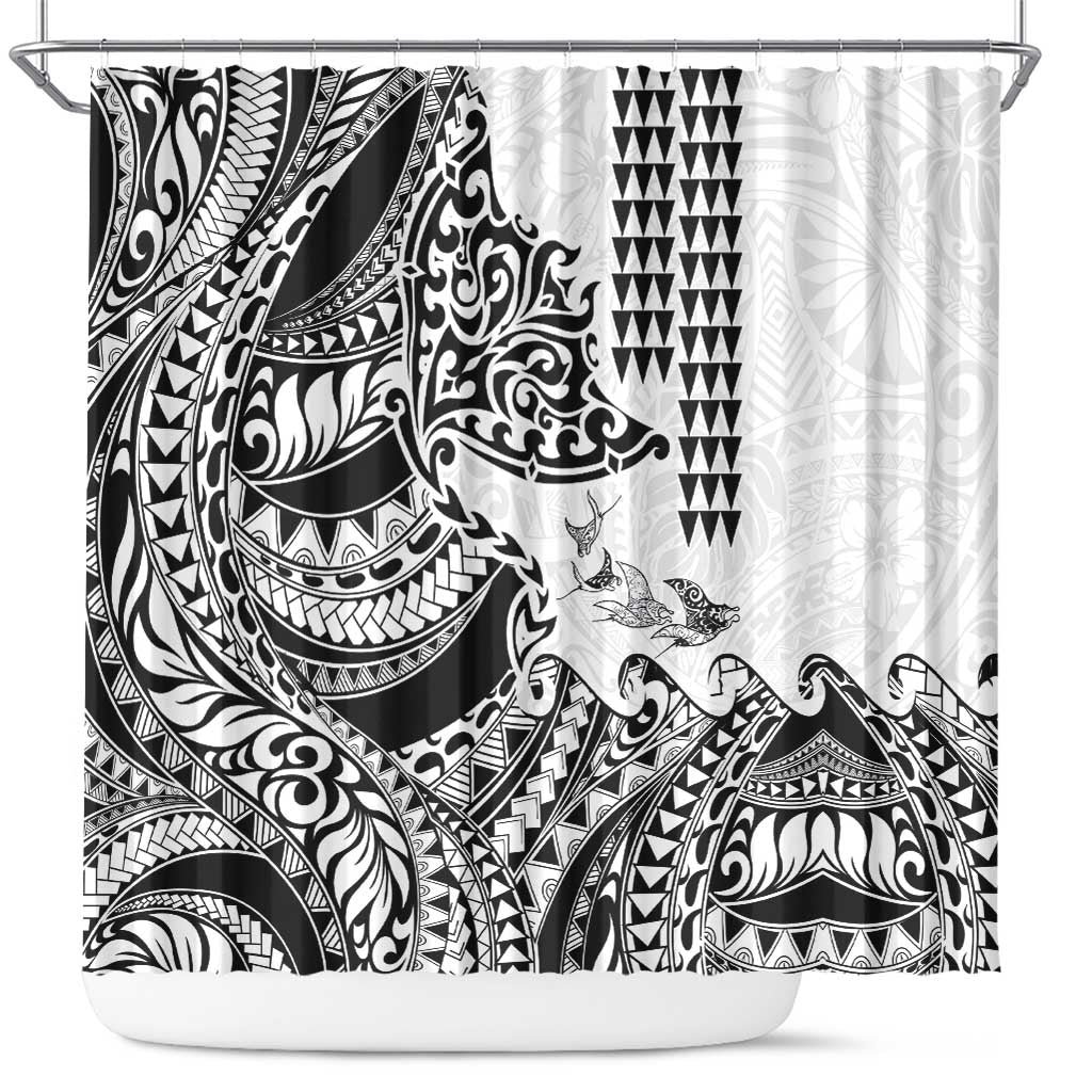Hawaiian Tribal Manta Ray Shower Curtain Kakau Tattoo and Polynesian Art Motif Pattern LT03 Multicolor - Polynesian Pride