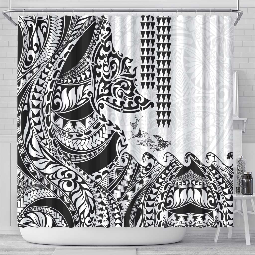 Hawaiian Tribal Manta Ray Shower Curtain Kakau Tattoo and Polynesian Art Motif Pattern LT03 - Polynesian Pride