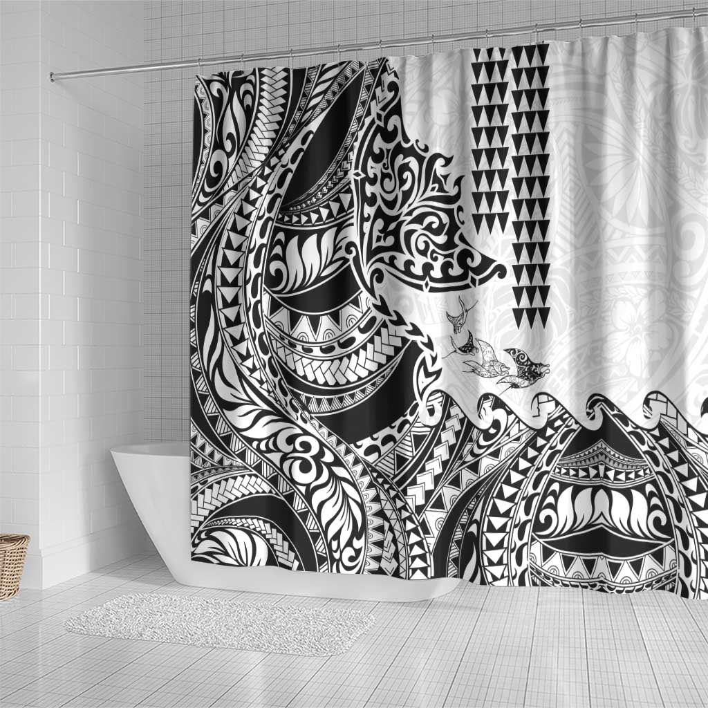 Hawaiian Tribal Manta Ray Shower Curtain Kakau Tattoo and Polynesian Art Motif Pattern LT03 - Polynesian Pride