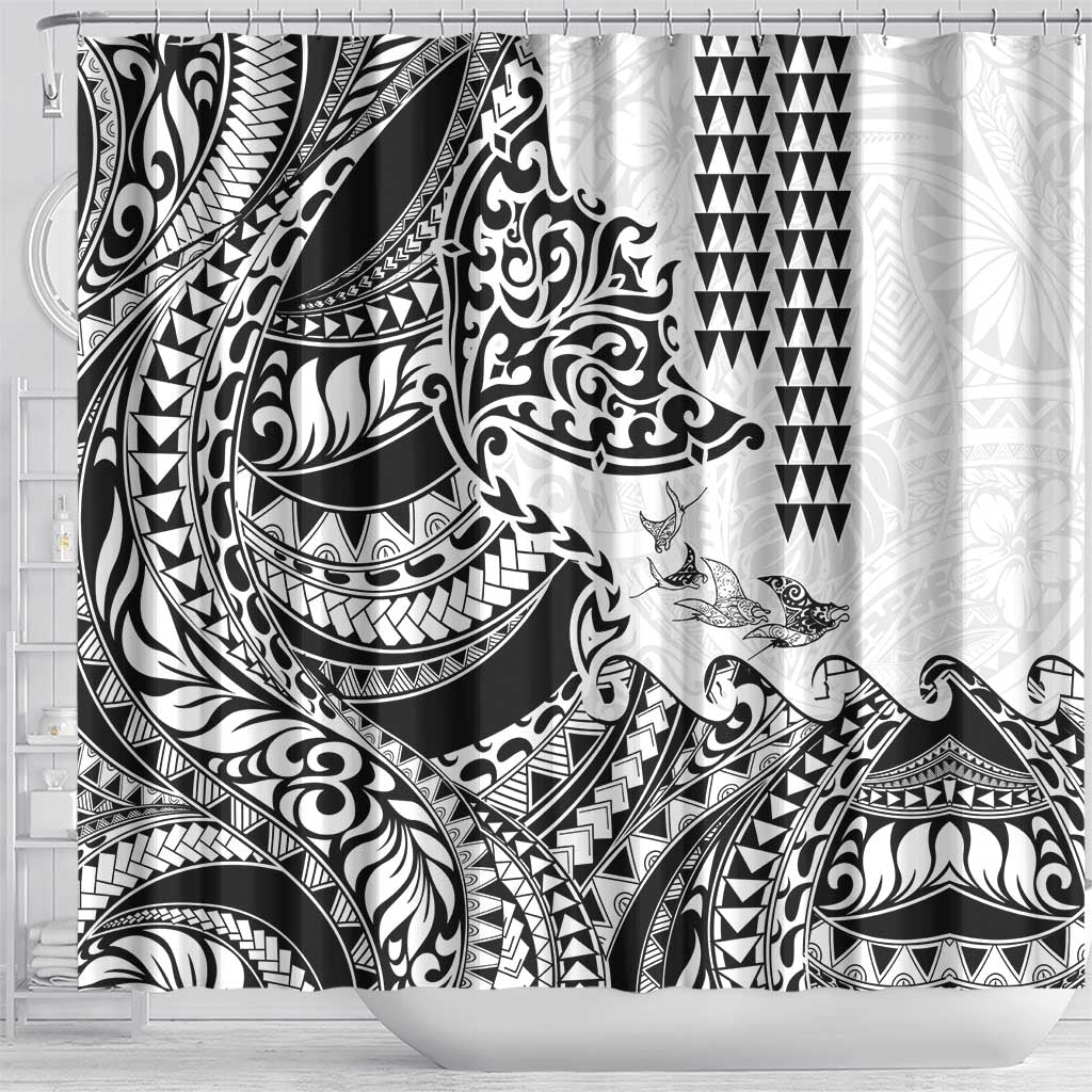 Hawaiian Tribal Manta Ray Shower Curtain Kakau Tattoo and Polynesian Art Motif Pattern LT03 - Polynesian Pride