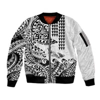 Hawaiian Tribal Manta Ray Sleeve Zip Bomber Jacket Kakau Tattoo and Polynesian Art Motif Pattern