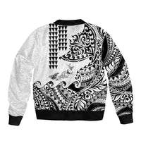 Hawaiian Tribal Manta Ray Sleeve Zip Bomber Jacket Kakau Tattoo and Polynesian Art Motif Pattern