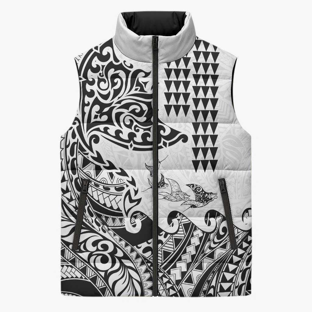 Hawaiian Tribal Manta Ray Sleeveless Puffer Jacket Kakau Tattoo and Polynesian Art Motif Pattern LT03 Unisex Multicolor - Polynesian Pride