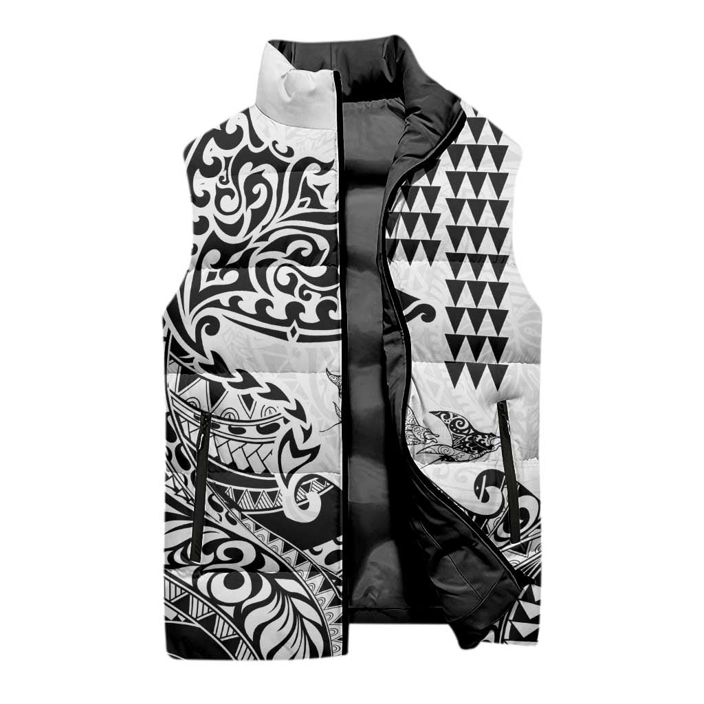 Hawaiian Tribal Manta Ray Sleeveless Puffer Jacket Kakau Tattoo and Polynesian Art Motif Pattern LT03 - Polynesian Pride