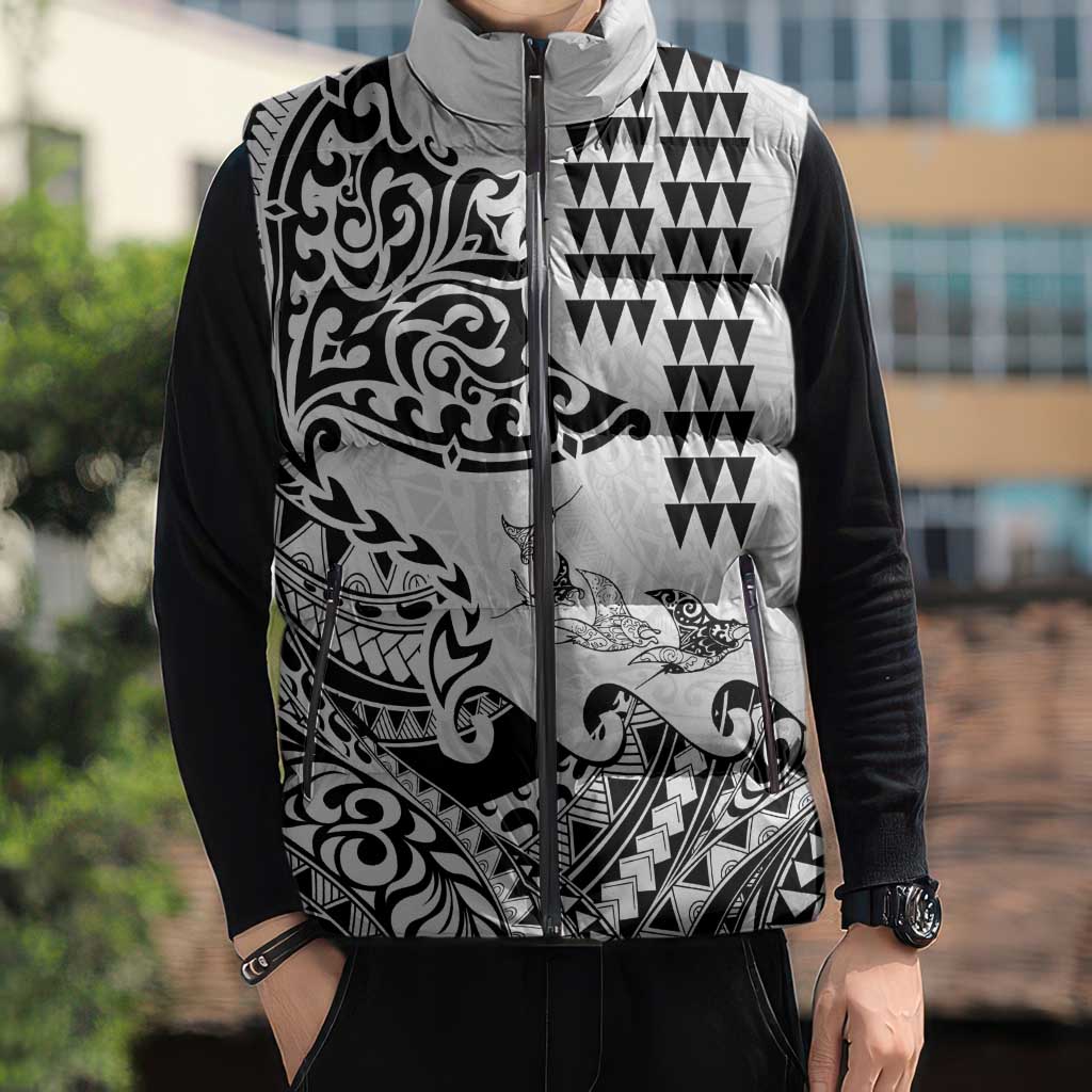 Hawaiian Tribal Manta Ray Sleeveless Puffer Jacket Kakau Tattoo and Polynesian Art Motif Pattern LT03 - Polynesian Pride