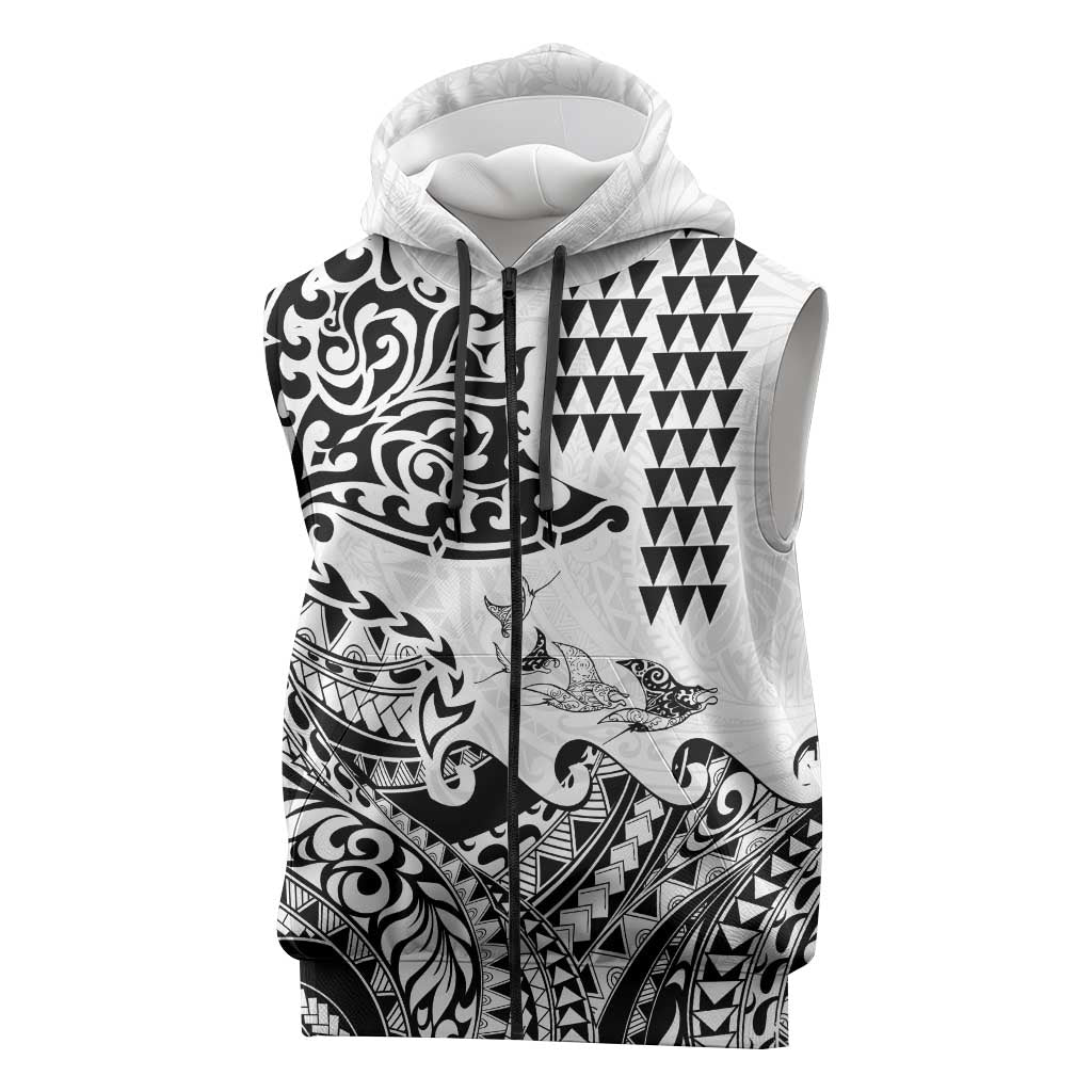 Hawaiian Tribal Manta Ray Sleeveless Zip Hoodie Kakau Tattoo and Polynesian Art Motif Pattern LT03 Multicolor - Polynesian Pride