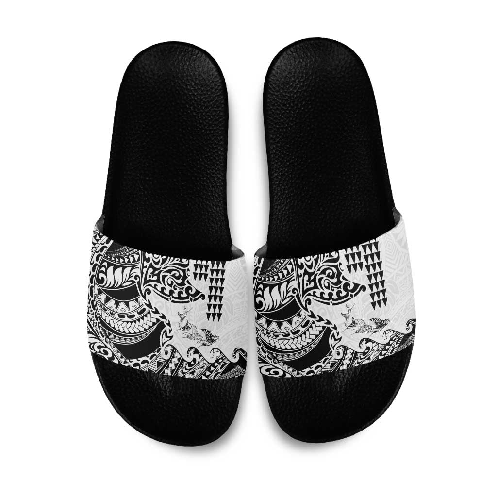 Hawaiian Tribal Manta Ray Slide Sandals Kakau Tattoo and Polynesian Art Motif Pattern LT03 Multicolor - Polynesian Pride