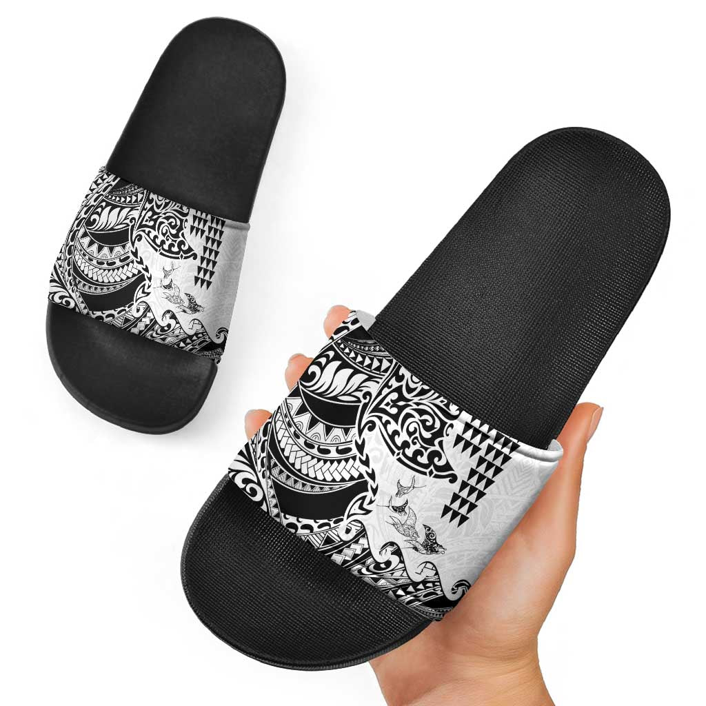 Hawaiian Tribal Manta Ray Slide Sandals Kakau Tattoo and Polynesian Art Motif Pattern LT03 - Polynesian Pride