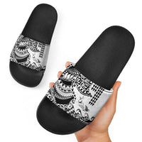 Hawaiian Tribal Manta Ray Slide Sandals Kakau Tattoo and Polynesian Art Motif Pattern LT03 - Polynesian Pride