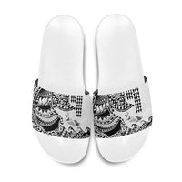 Hawaiian Tribal Manta Ray Slide Sandals Kakau Tattoo and Polynesian Art Motif Pattern LT03 Multicolor - Polynesian Pride