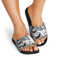 Hawaiian Tribal Manta Ray Slide Sandals Kakau Tattoo and Polynesian Art Motif Pattern LT03 - Polynesian Pride