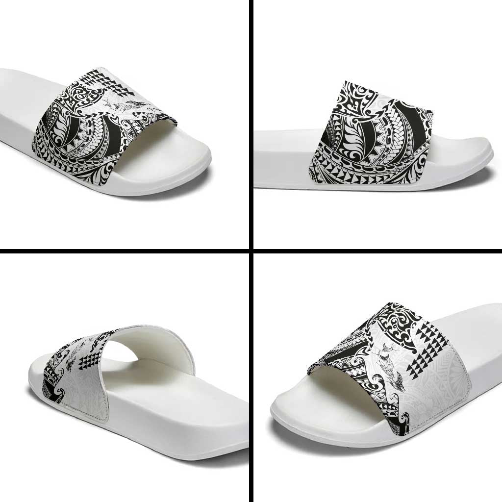 Hawaiian Tribal Manta Ray Slide Sandals Kakau Tattoo and Polynesian Art Motif Pattern LT03 - Polynesian Pride