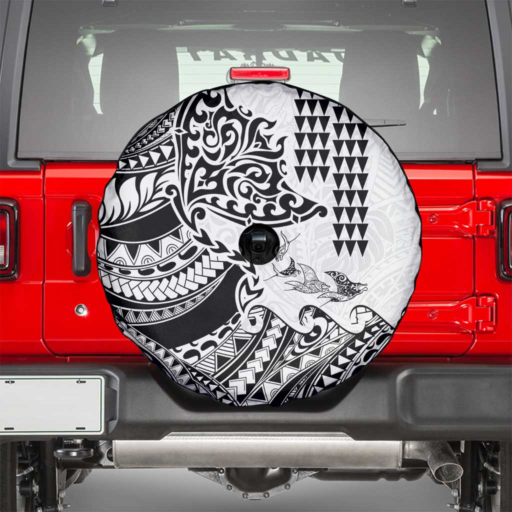 Hawaiian Tribal Manta Ray Spare Tire Cover Kakau Tattoo and Polynesian Art Motif Pattern LT03 - Polynesian Pride