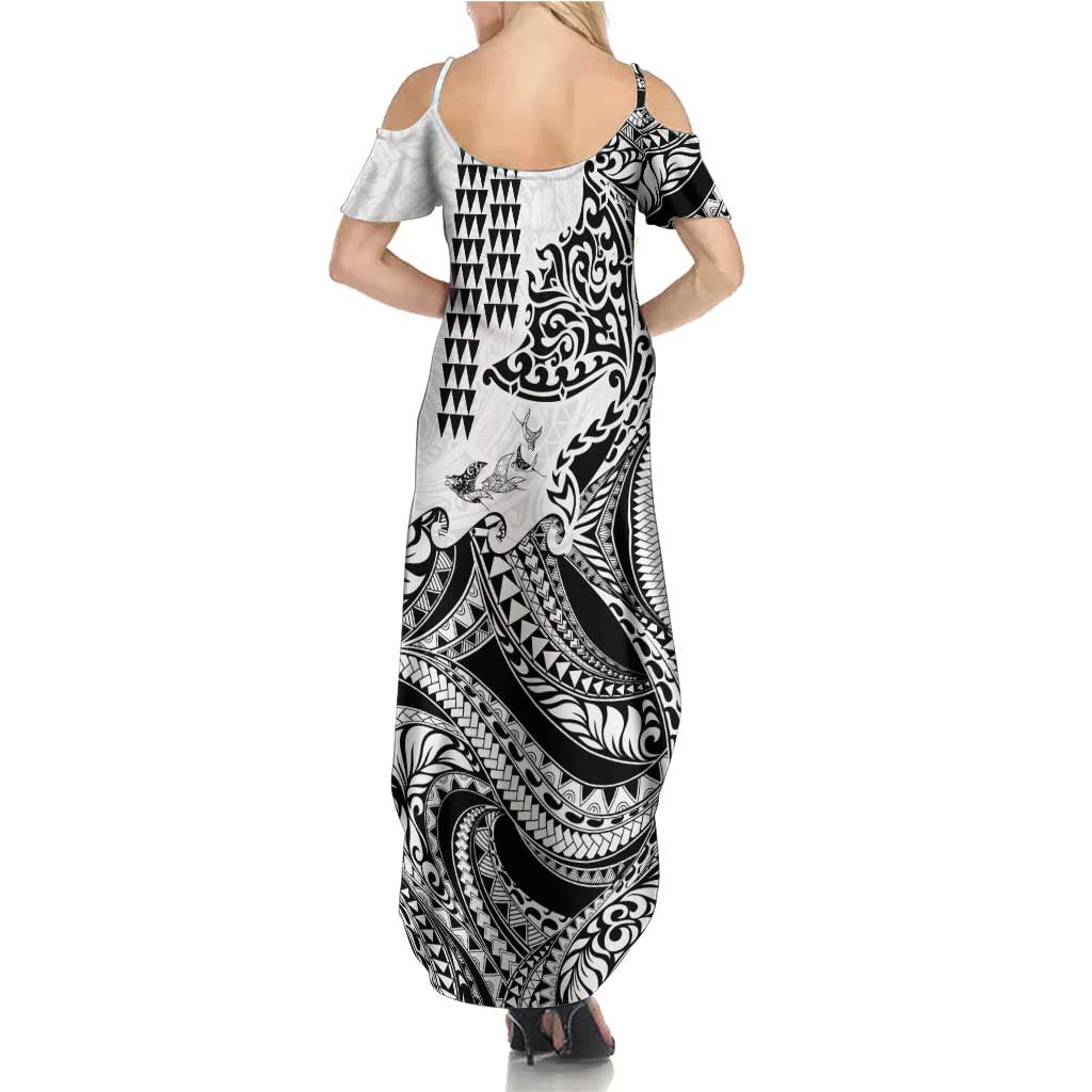 Hawaiian Tribal Manta Ray Summer Maxi Dress Kakau Tattoo and Polynesian Art Motif Pattern LT03 - Polynesian Pride