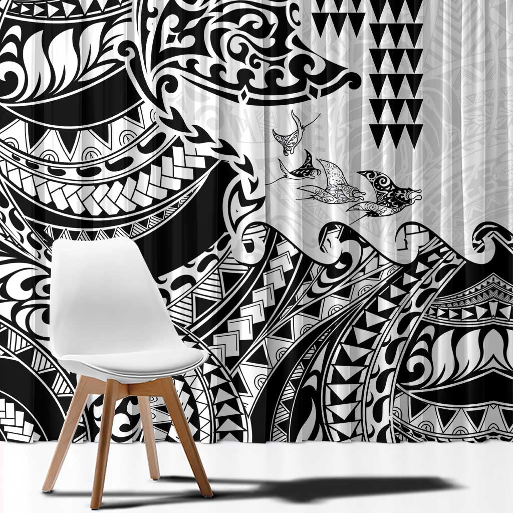 Hawaiian Tribal Manta Ray Window Curtain Kakau Tattoo and Polynesian Art Motif Pattern LT03 - Polynesian Pride