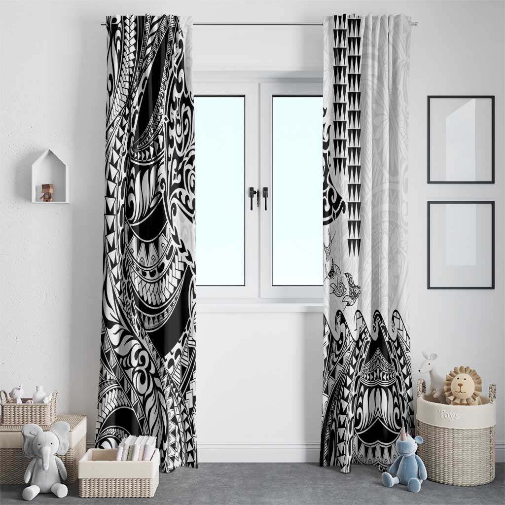Hawaiian Tribal Manta Ray Window Curtain Kakau Tattoo and Polynesian Art Motif Pattern LT03 - Polynesian Pride