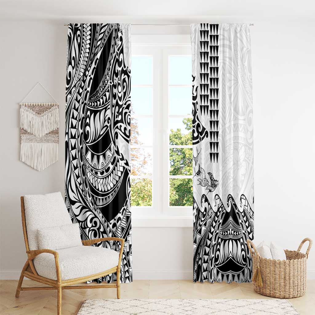 Hawaiian Tribal Manta Ray Window Curtain Kakau Tattoo and Polynesian Art Motif Pattern LT03 - Polynesian Pride