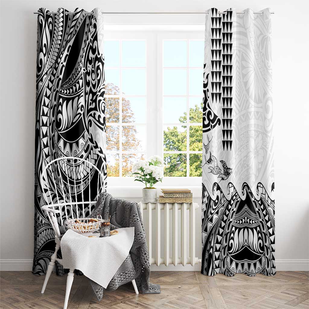Hawaiian Tribal Manta Ray Window Curtain Kakau Tattoo and Polynesian Art Motif Pattern LT03 - Polynesian Pride