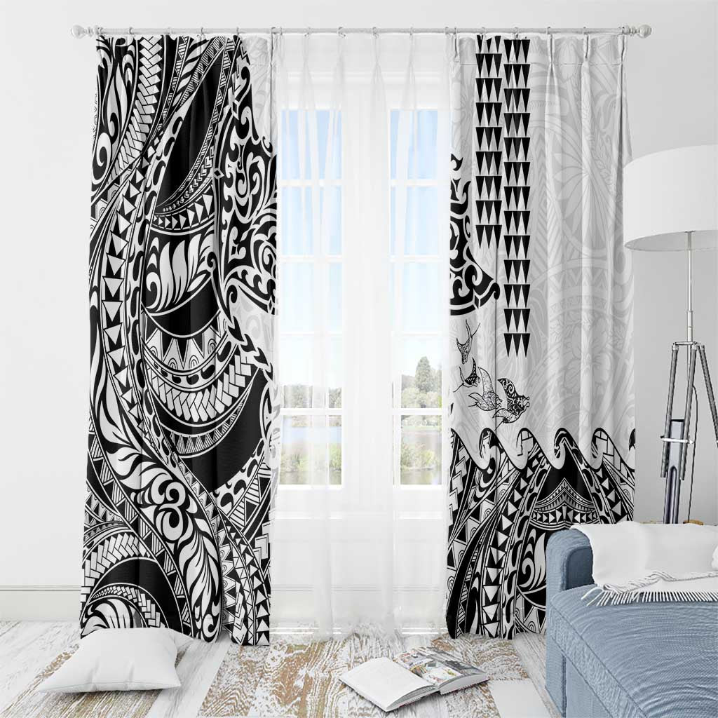 Hawaiian Tribal Manta Ray Window Curtain Kakau Tattoo and Polynesian Art Motif Pattern LT03 - Polynesian Pride