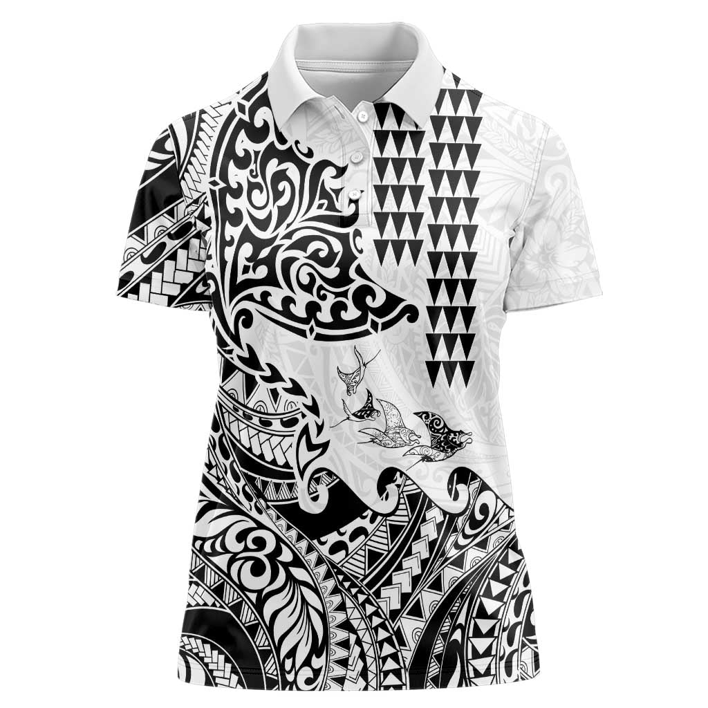 Hawaiian Tribal Manta Ray Women Polo Shirt Kakau Tattoo and Polynesian Art Motif Pattern LT03 Female Multicolor - Polynesian Pride