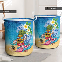Hawaiian Funny Pineapple Surfing Laundry Basket Beach with Tribal Kakau and Plumeria LT03 - Polynesian Pride