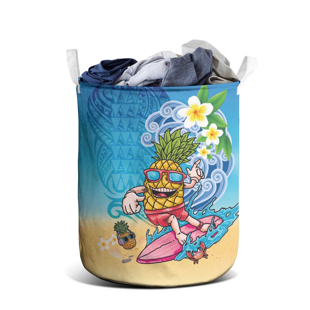 Hawaiian Funny Pineapple Surfing Laundry Basket Beach with Tribal Kakau and Plumeria LT03 - Polynesian Pride