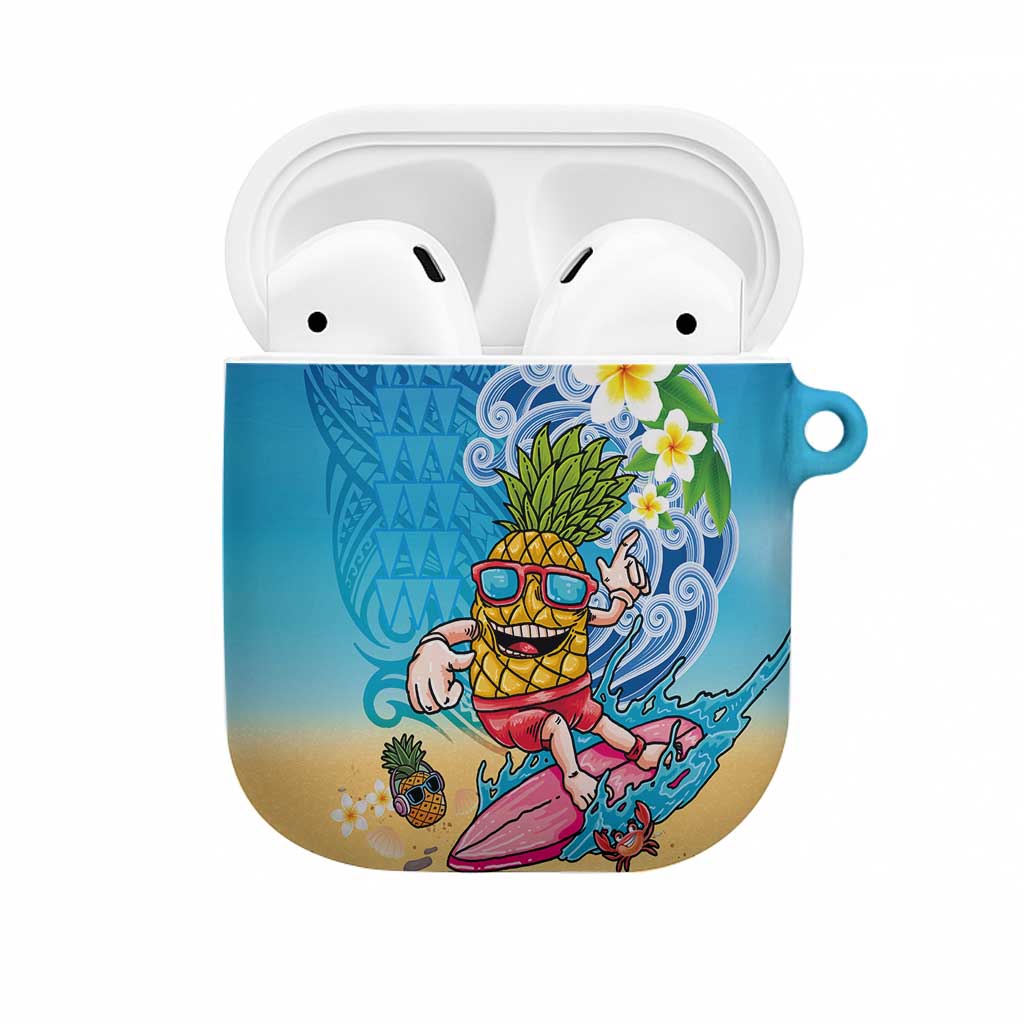 Hawaiian Funny Pineapple Surfing AirPods Case Beach with Tribal Kakau and Plumeria LT03 Multicolor - Polynesian Pride