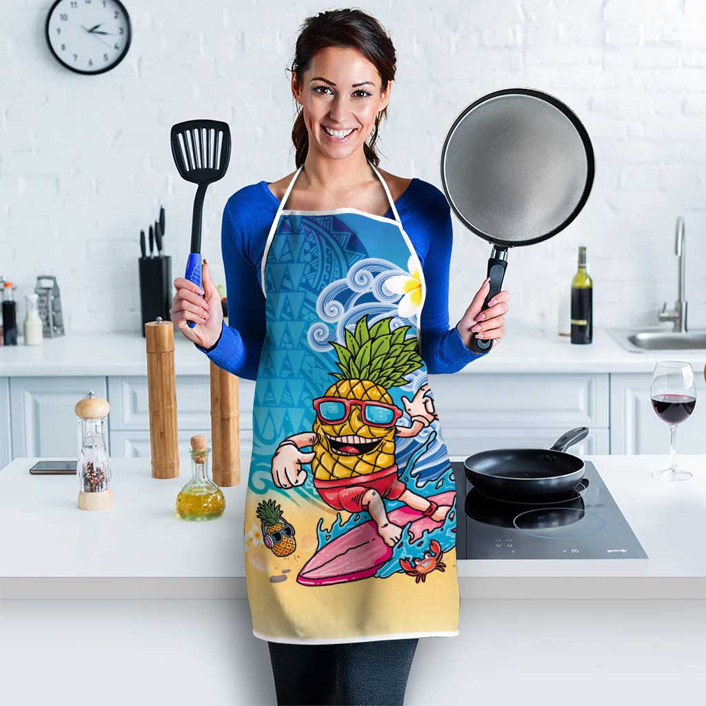 Hawaiian Funny Pineapple Surfing Apron Beach with Tribal Kakau and Plumeria LT03 - Polynesian Pride