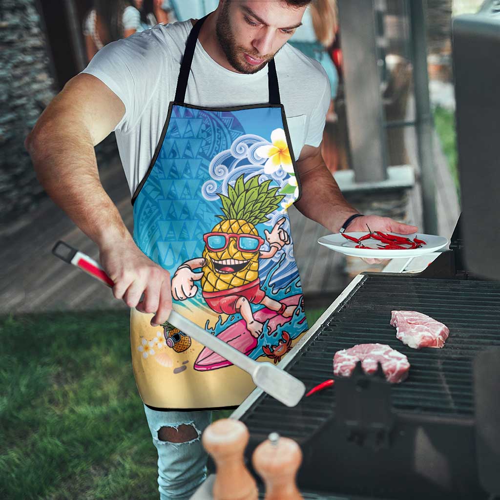 Hawaiian Funny Pineapple Surfing Apron Beach with Tribal Kakau and Plumeria LT03 - Polynesian Pride