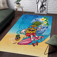 Hawaiian Funny Pineapple Surfing Area Rug Beach with Tribal Kakau and Plumeria