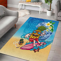 Hawaiian Funny Pineapple Surfing Area Rug Beach with Tribal Kakau and Plumeria