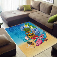 Hawaiian Funny Pineapple Surfing Area Rug Beach with Tribal Kakau and Plumeria
