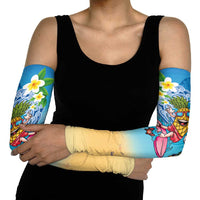 Hawaiian Funny Pineapple Surfing Arm Sleeves Beach with Tribal Kakau and Plumeria